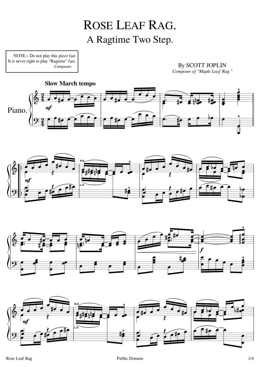 Free sheet music : Joplin, Scott - Rose Leaf Rag (Piano solo)